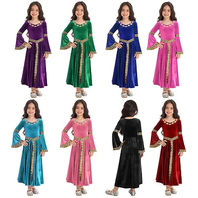 Kids Girls Medieval Princess Costume Renaissance Robe Maxi Ball Gown Dress • $20.35