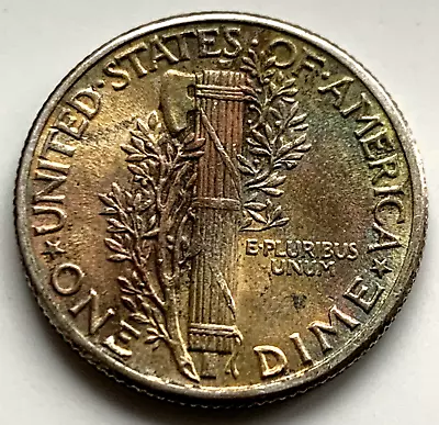 Dime Silver Coin Of United States Of America 1943 World War Ii Rainbow Toned Vhg • £24.95