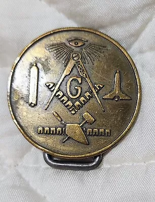 Vintage Unique Masonic Mason Goldtone Brass Belt Buckle 1986  • $18