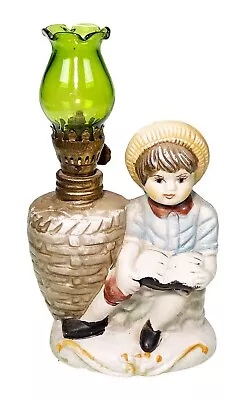 7.5” Small Mini Oil Lamp Light Lite Lantern Roses Porcelain Glass 2 Pc • $25.63