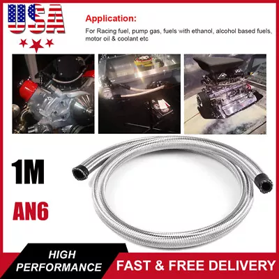 5/16  8mm Stainless Steel Braided 3FT 1 Meter AN6 Brake Gas Oil Fuel Line Hose • $14.69