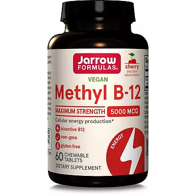 Jarrow Formulas Methyl Vitamin B-12 5000mcg Cherry 60 Chewable Tablets Energy • £27.38