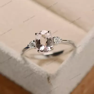 $646.46 • Buy Morganite Engagement Ring 14k White Gold Morganite Wedding Bridal Ring For Girl