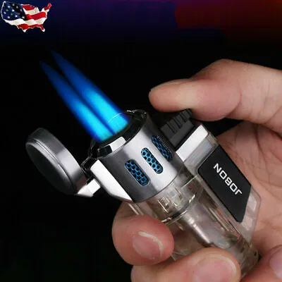 JOBON High-Capacity Triple Jet Torch Lighter For Pipe Cigar Cigarette Silver • $32