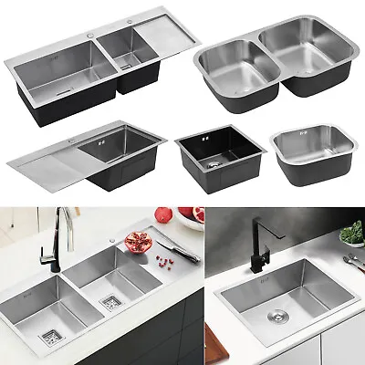 Stainless Steel Kitchen Sink Single/Double Bowls Undermount Wash Basin Waste Kit • £59.95
