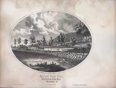 Vintage 1861 Vermont Print: Equinox Trout Pond  - Equinox/red Mts - Manchester • $6.95