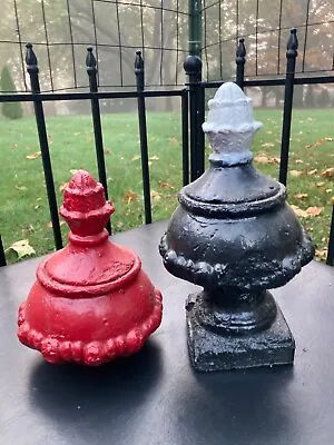 Vintage Antique Cement Garden Finials Decorative Red And Black Painted Sculpture • $89