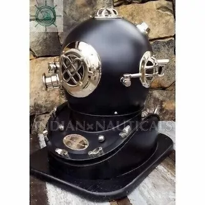 Antique Maritime Scuba Black Diving Helmet US Navy Morse Divers Helmet W/ Base • $185