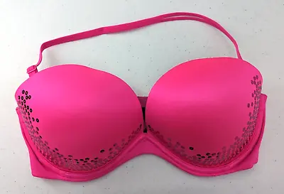 Victoria's Secret Bra Women's 36D Hot Pink Sequins Strapless • $19.99