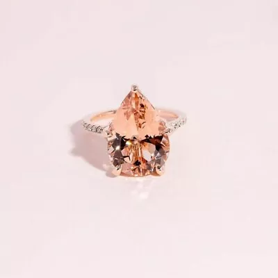 Pear Lab Created Morganite Diamond Women's Engagement Ring 14K Rose Gold Plated • $104.99