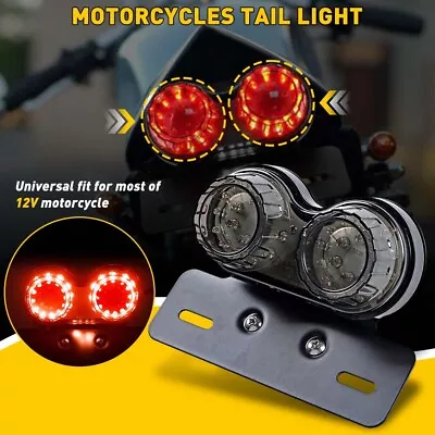 Motorcycle Round Dual Tail Integrated LED Brake Turn Signal License Plate Light • $20.99