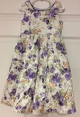 Letoile Girls Dress Size 4 Dressy Empire Waist Lined Brocaded Fabric Purple 53 • $19.99