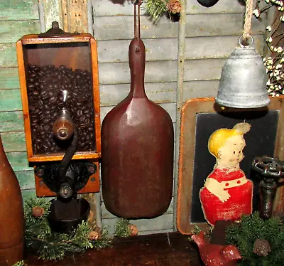 Primitive Antique Vtg Style Hand Made Burgundy Hanging Wooden Grain Feed Scoop • $24.95