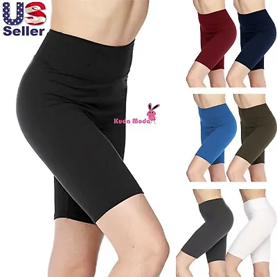 Women's 3 Inch Wide Waistband Biker Leggings Bike Shorts Yoga Fitness Sports • $6.95