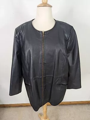 Vintage 00s Y2K Leather Jacket Coat Women's 2X 22/24W Black Moto Motorcycle  • $71.98