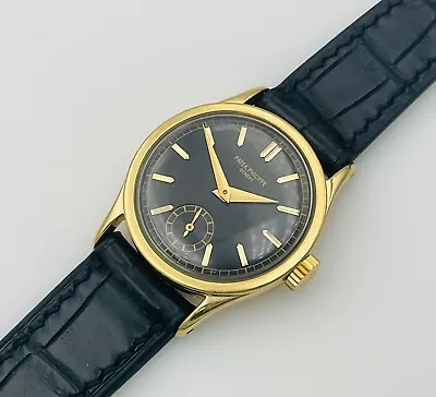 Patek Philippe Calatrava 96 18K Gold BLACK DIAL Vintage 1954 Watch Box & Papers • $32500