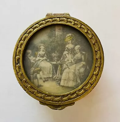 Vintage  Round Jewelary Trinket Box Victtorian Scene On Top Fast Ship! • $19.99