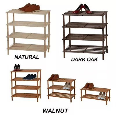 £11.45 • Buy Wooden Slated Wood Shoe Rack Stand Holder Organizer 2 / 3 / 4 Tier Die Color    