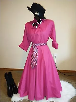 80's Hot Pink Shirtwaister Dress With Retro Tie/belt Medium 8-12 • $35