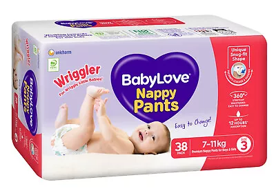 $38.99 • Buy Baby Love Nappy Pants Size 3 Wriggler 7 - 11KG (2 X 38) 76's Baby Love