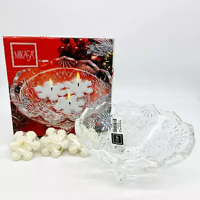 Mikasa Crystal Floating Candles Votive Bowl SNOWFLAKE MEDLEY Footed W 3 Candles • $23.91