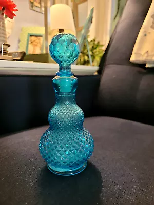 Vintage Glass Blue Bottle With Lid Stopper Made In Italy • $10.50