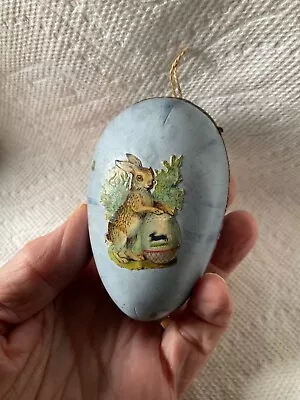 Antique German Egg Easter Christmas Ornament-blue Bunny Dresden Trim • $95