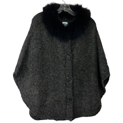 J. McGlaughlin Women's OS Fur Poncho Gray Black Wool Yak Blend Racoon Fur New • $86.40