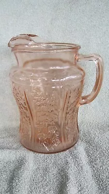 Antique 1930's Rose Of Sharon Pink Depression Glass Large 64 0z. Pitcher Ice Lip • $64.88