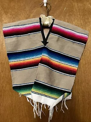 KIDS Traditional MEXICAN PONCHO ONE SIZE FITS ALL Blanket Serape ARTESANIAS￼ • $19.95