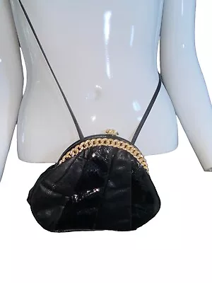 Vintage SHARIF Jeweled Black Snakeskin Lizard Clutch Shoulder Crossbody PurseBag • $29.99