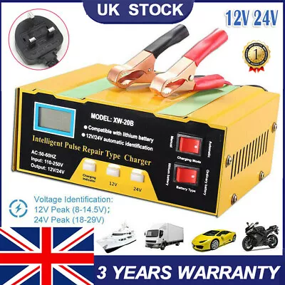 Car Battery Charger Heavy Duty LCD 12V & 24V Trickle / Fast Vehicle HGV Lorry • £21.49