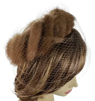 Vintage Brown Fascinator Hat With Fur Netting And Bow • $24.99