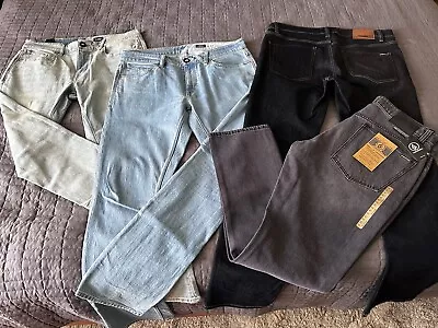 4 Pair Lot VOLCOM “Vorta” Mens 34 Slim Straight Denim Jeans & 2X Slim • $40