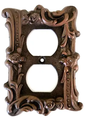 Vintage Edmar 60D Rose Scroll Brass Outlet Wall Cover Plate Copper Bronze Tone • $16.93
