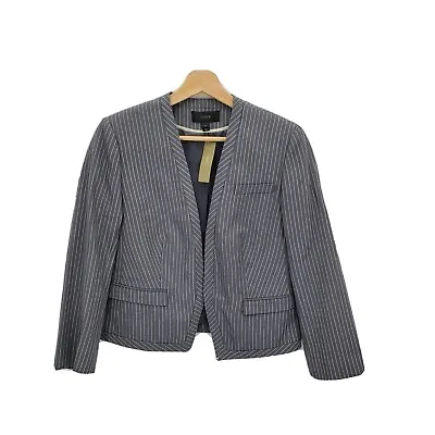New J Crew Womens Cropped Blazer Jacket Pinstripe Wool Linen Pewter Ivory Size 6 • $54.99
