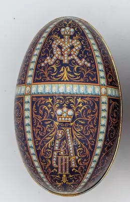 Vintage Vincenzo Tin Litho Egg Faberge Design Imperial Cameo Container Gift Box • $19.99