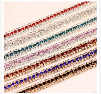 10 Yard Tricolor Crystal Clear Glass Rhinestone DIY Close Chain Sewing Trims  • $27.99