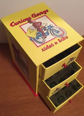 VINTAGE Curious George Rides A Bike 3 Drawer Box. EUC Vibrant Colors. • $23.99