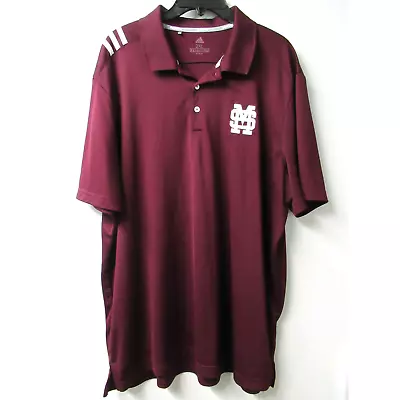 Mississippi State Bulldogs Polo Shirt Adidas Stripe Maroon Short Sleeve Size 2XL • $26