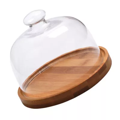  Wooden Cake Cover Glass Dome Tent Serving Platter Cupcake Pan With • £19.99