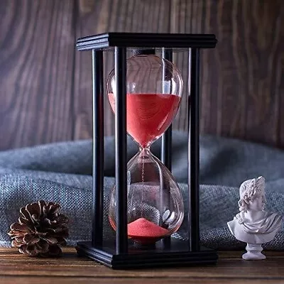 Hourglass Timer With Red Sand 60 Minute Wooden Frame Assorted Sizes  Colors • $38.39