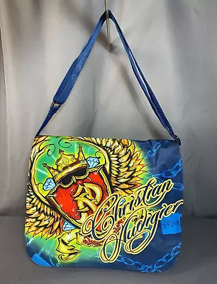 ED HARDY Christian Audigier MESSENGER BAG Shoulder Bag 15x13 Tote Blue Large • $22.99