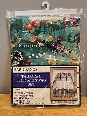 Vtg Kmart Barndance Cows Farmyard Tailored Tier & Swag Set Curtains 58  X 36  • $19.99