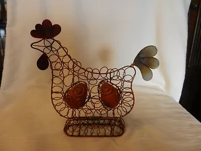 Copper Wire And Metal Chicken Rooster Figurine With Two Eggs Hand Made • $37.50