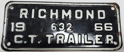 $13.99 • Buy NOS Virginia 1966 CITY Of RICHMOND Virginia License Plate VA CT Trailer