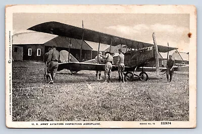 Vintage Postcard US Army Aviators Inspecting Aeroplane Airplane Military Q7 • $7.99