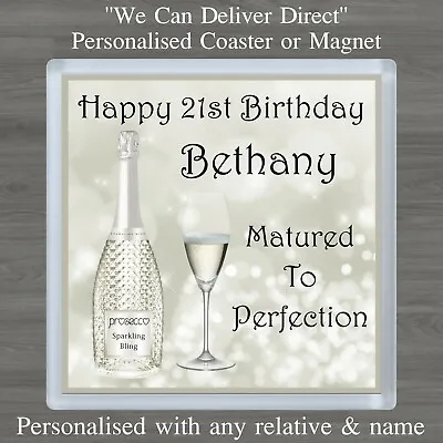 £3.35 • Buy Personalised Prosecco Bling Coaster Or Magnet 18th 21st Any Age Birthday Gift