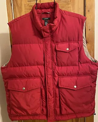 J.Crew Expedition Down Filled Full Zip Snaps Pockets Men’s XL Red Puffer Vest • $35