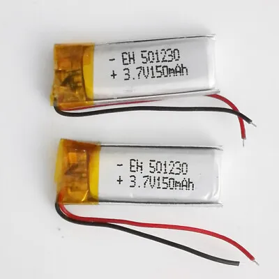 2 Pcs 3.7V 150mAh 501230 Polymer LiPo Rechargeable Battery For Mp3 GPS Bluetooth • £7.19